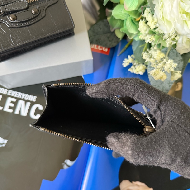 Le City 仿舊釦小羊皮拉鍊長版卡夾包/零錢包(黑色)-4