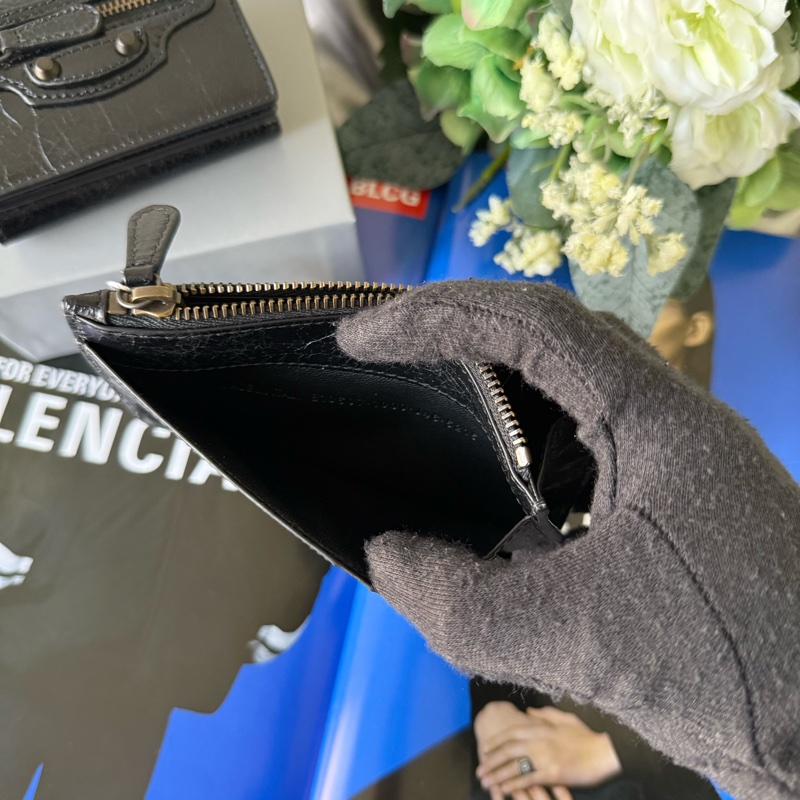 Le City 仿舊釦小羊皮拉鍊長版卡夾包/零錢包(黑色)-5