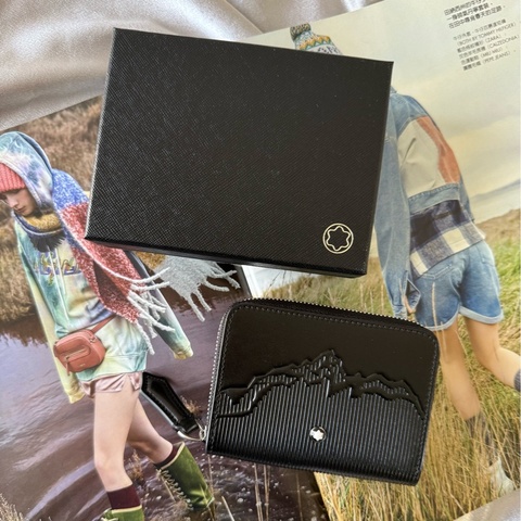 Meisterstuck 白朗峰壓印牛皮ㄇ形拉鍊零錢包/卡包(黑色)