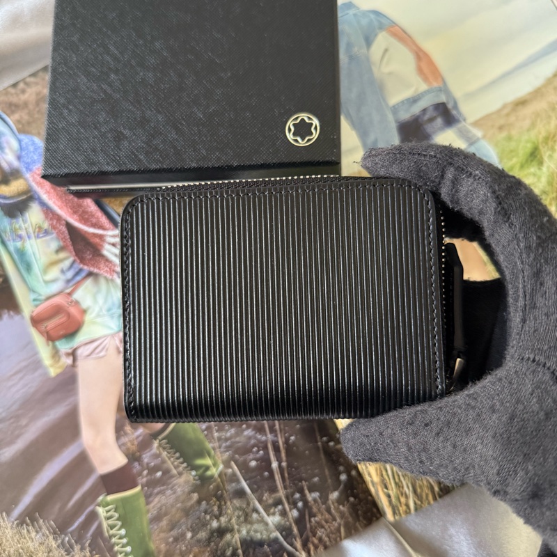 Meisterstuck 白朗峰壓印牛皮ㄇ形拉鍊零錢包/卡包(黑色)-3