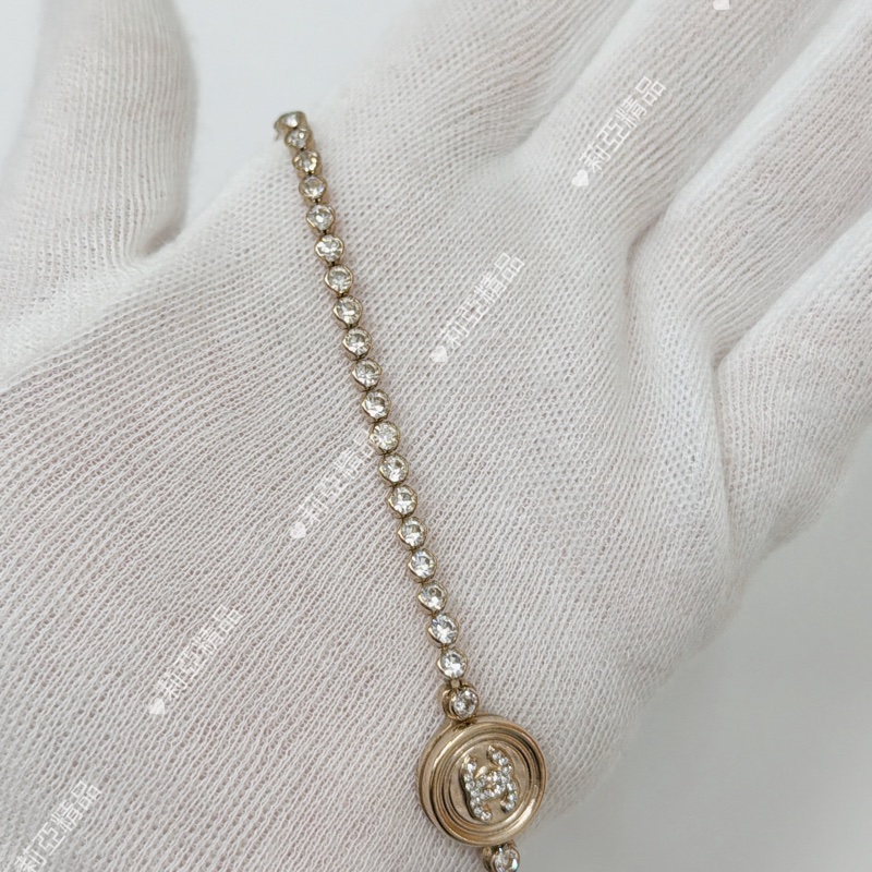 莉亞精品♡ Chanel logo 水鑽金幣項鏈 二手美品-5