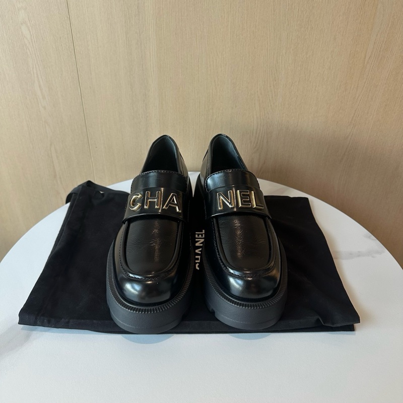 99新閑置品Chanel香奈兒 小香新款字母樂福鞋厚底增高鞋 38碼。-1
