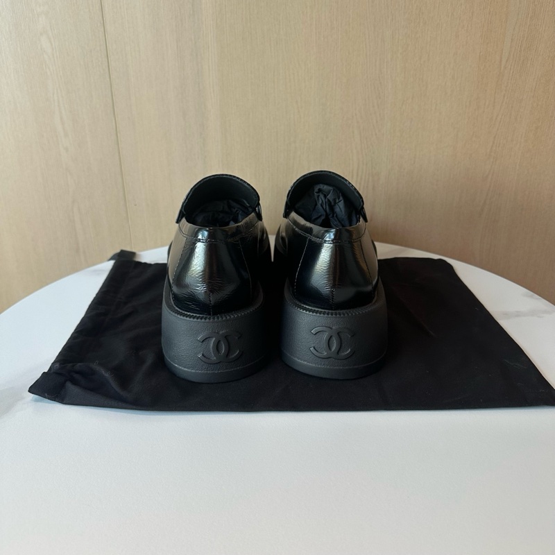 99新閑置品Chanel香奈兒 小香新款字母樂福鞋厚底增高鞋 38碼。-4