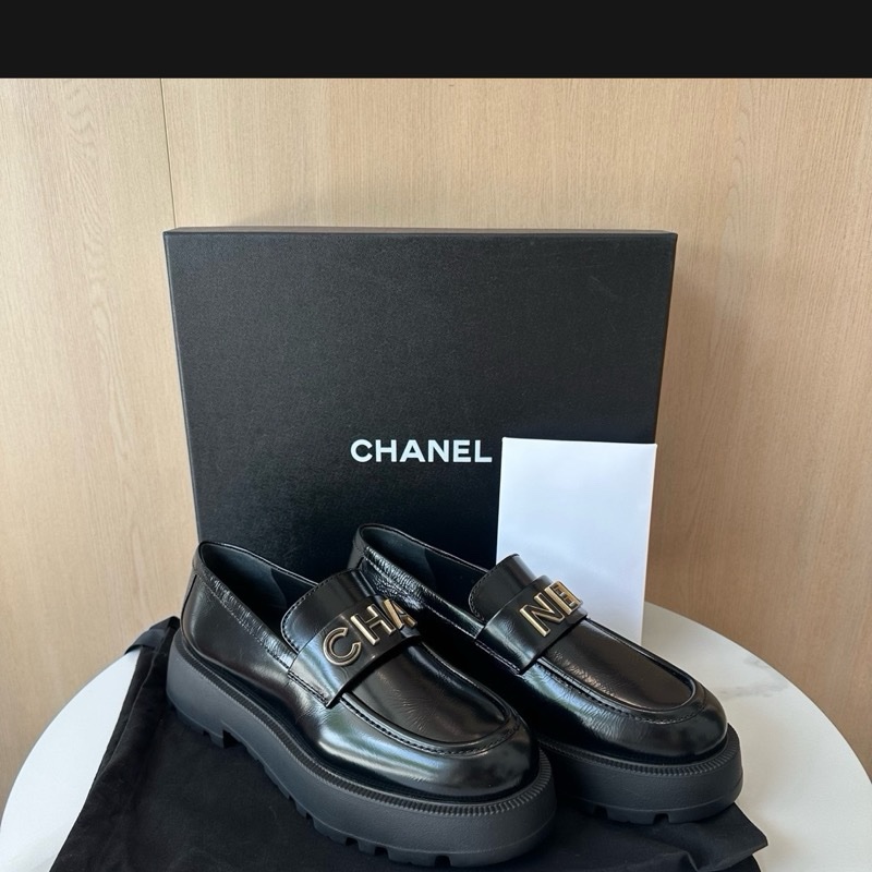 99新閑置品Chanel香奈兒 小香新款字母樂福鞋厚底增高鞋 38碼。-12