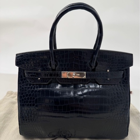 【Hermès Birkin 30 深海藍 倒V鱷魚｜銀扣｜M刻】