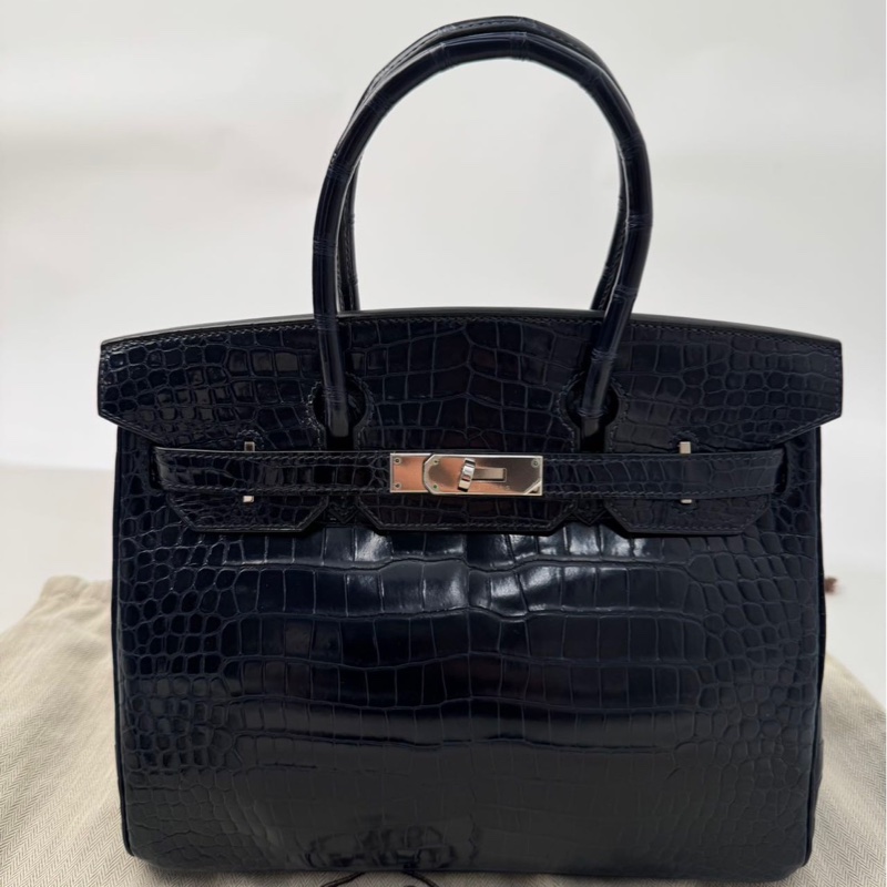 【Hermès Birkin 30 深海藍 倒V鱷魚｜銀扣｜M刻】-0