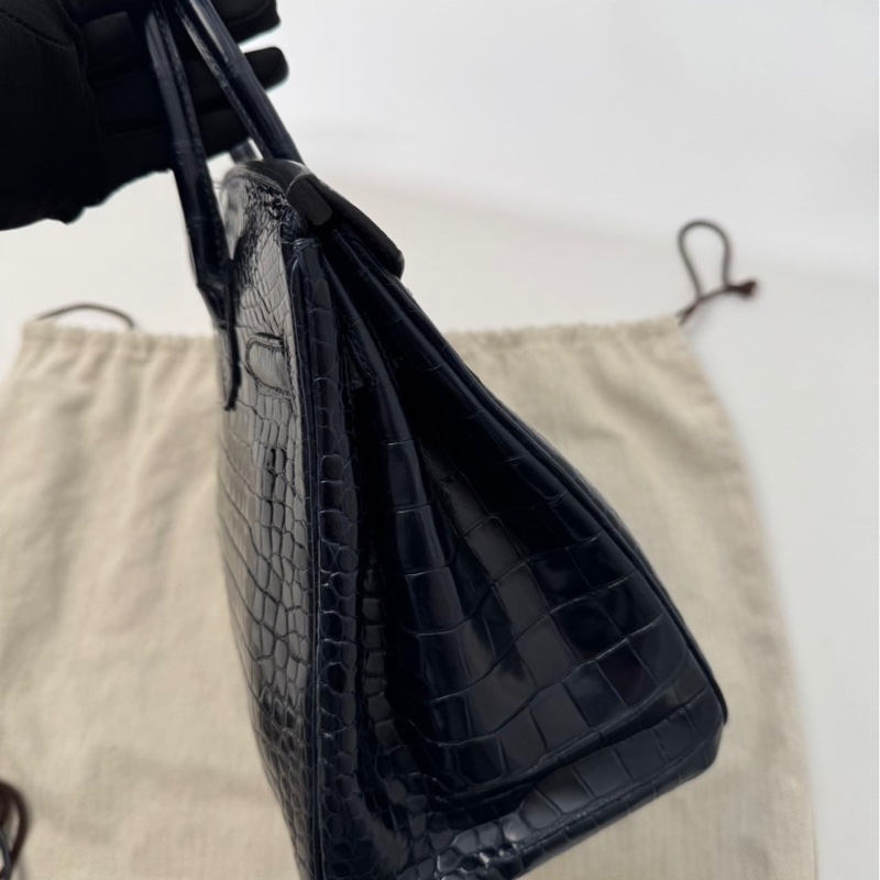 【Hermès Birkin 30 深海藍 倒V鱷魚｜銀扣｜M刻】-3