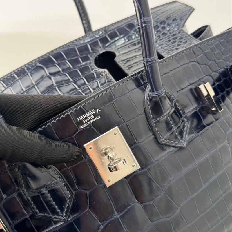 【Hermès Birkin 30 深海藍 倒V鱷魚｜銀扣｜M刻】-5