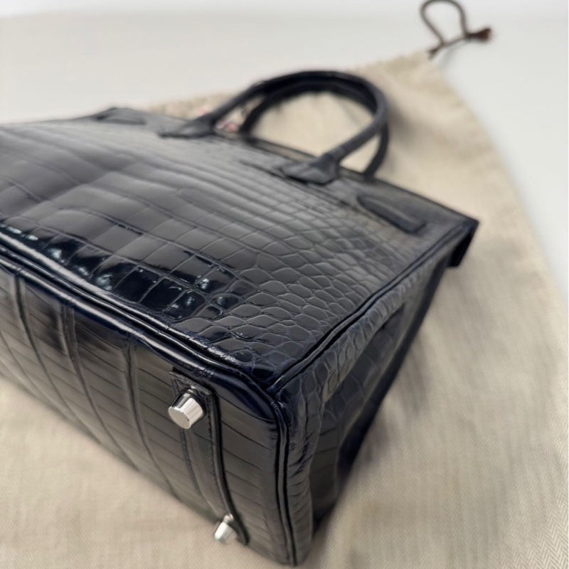 【Hermès Birkin 30 深海藍 倒V鱷魚｜銀扣｜M刻】-10