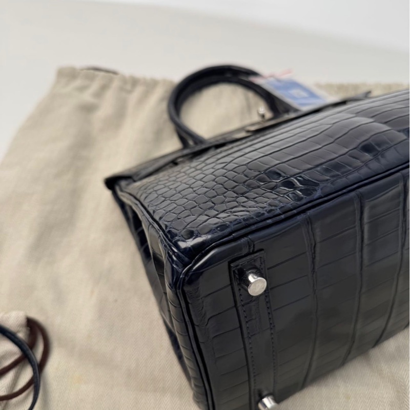 【Hermès Birkin 30 深海藍 倒V鱷魚｜銀扣｜M刻】-12