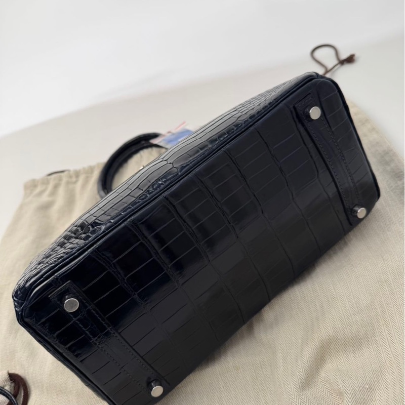 【Hermès Birkin 30 深海藍 倒V鱷魚｜銀扣｜M刻】-13