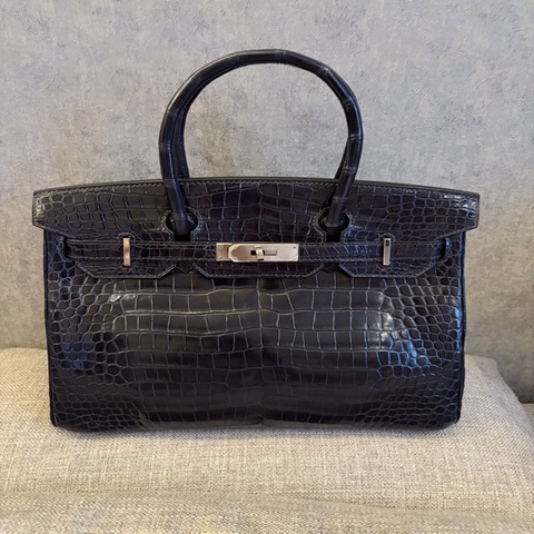 【Hermès Birkin 30 深海藍 倒V鱷魚｜銀扣｜M刻】