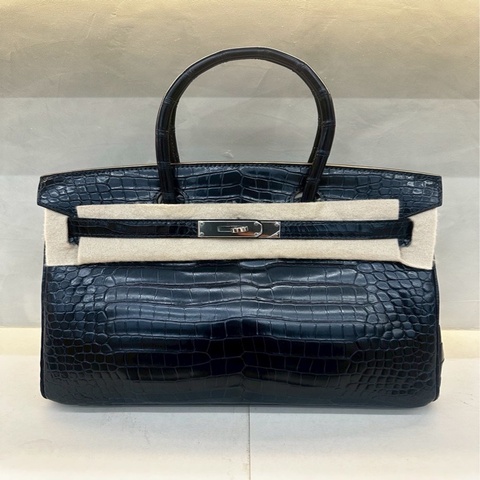 【Hermès Birkin 30 深海藍 倒V鱷魚｜銀扣｜M刻】
