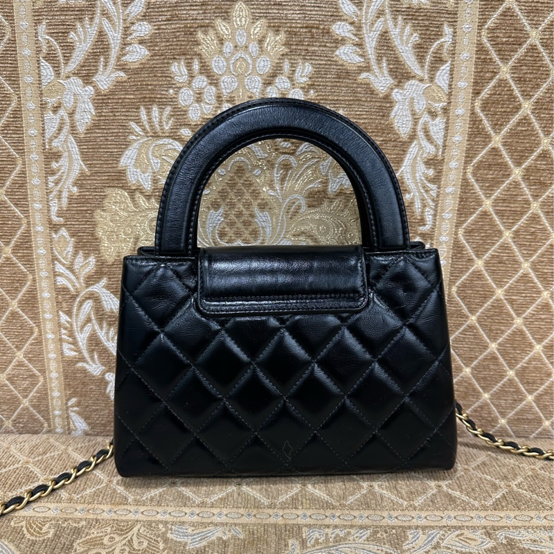 Chanel 黑油蠟牛皮金釦mini手提斜背購物包AS4416-1