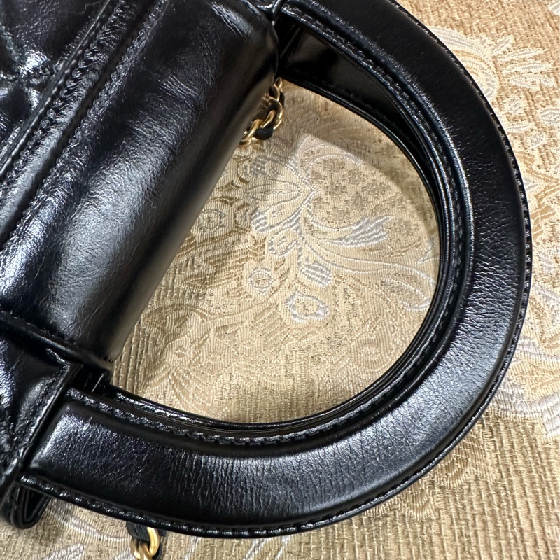 Chanel 黑油蠟牛皮金釦mini手提斜背購物包AS4416-8