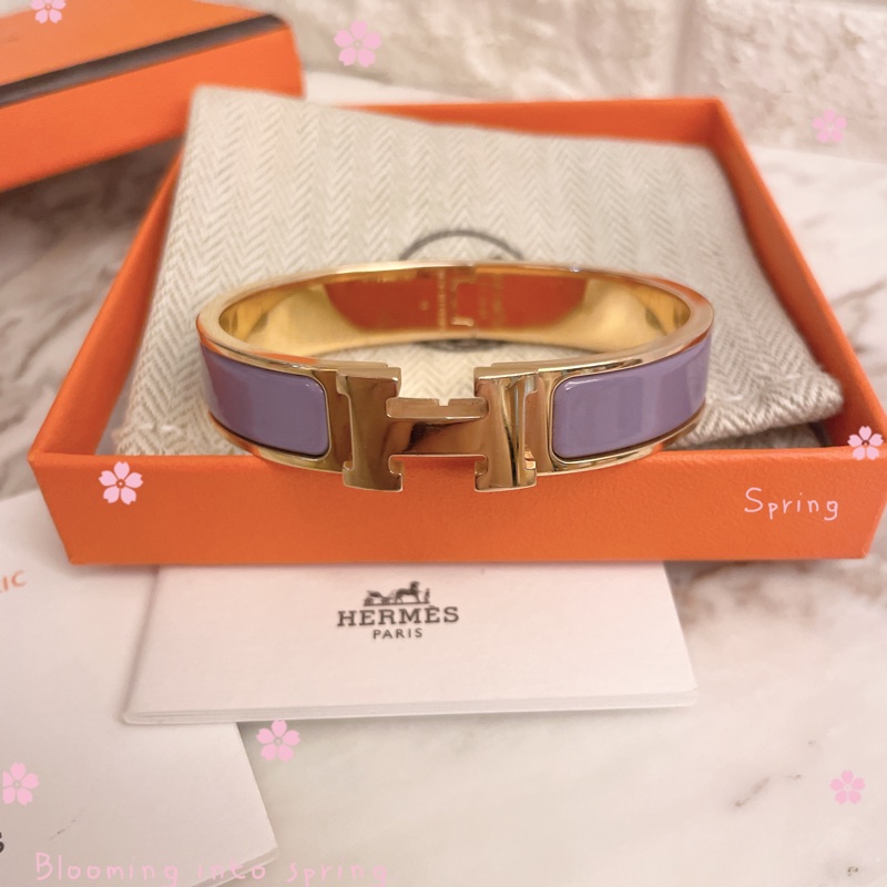激甜近新熱銷款丁香紫/金配色✨愛馬仕 Hermès Clic H琺瑯手環-0