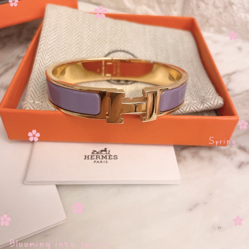 激甜近新熱銷款丁香紫/金配色✨愛馬仕 Hermès Clic H琺瑯手環-1