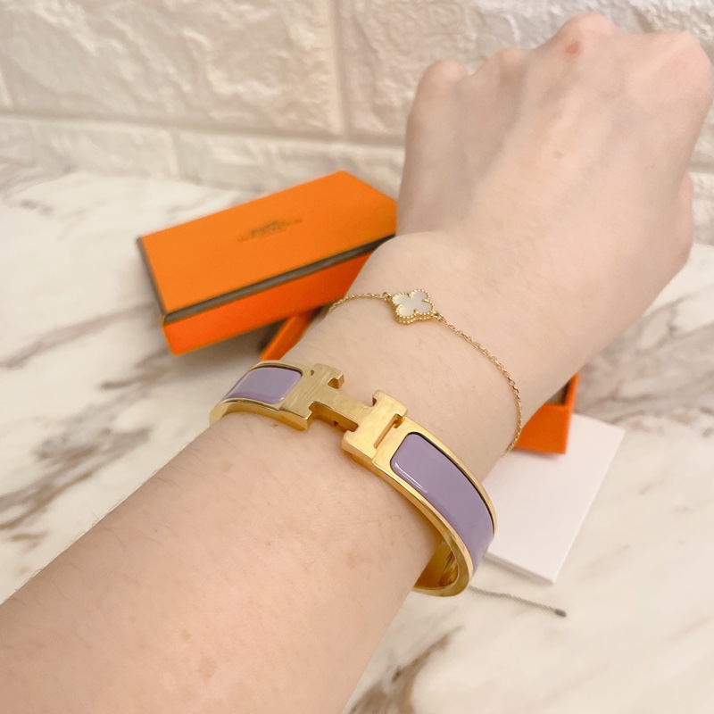激甜近新熱銷款丁香紫/金配色✨愛馬仕 Hermès Clic H琺瑯手環-3