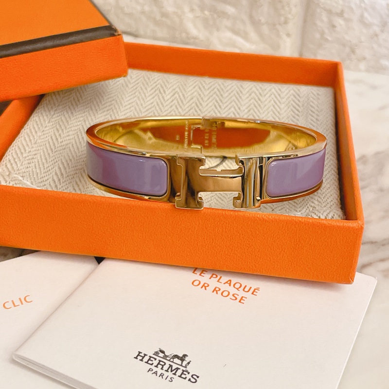 激甜近新熱銷款丁香紫/金配色✨愛馬仕 Hermès Clic H琺瑯手環-4