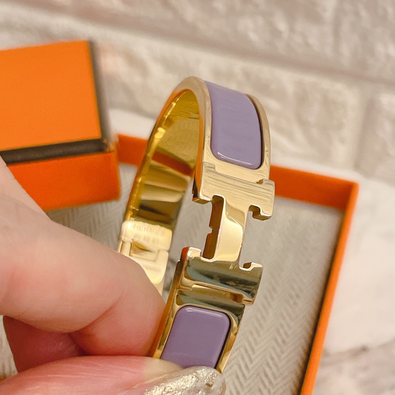 激甜近新熱銷款丁香紫/金配色✨愛馬仕 Hermès Clic H琺瑯手環-5