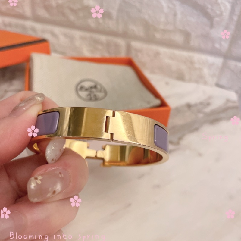激甜近新熱銷款丁香紫/金配色✨愛馬仕 Hermès Clic H琺瑯手環-14