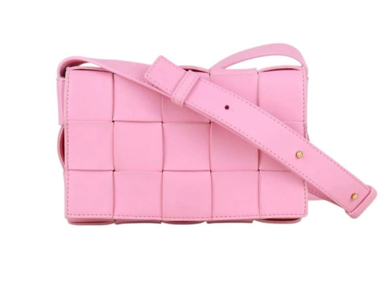 「JL精品代購」98新 BV 粉色 編織 斜背包-2
