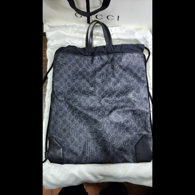 GUCCI 古馳經典Gucci 柔軟束口抽繩後揹包（黑色）-9