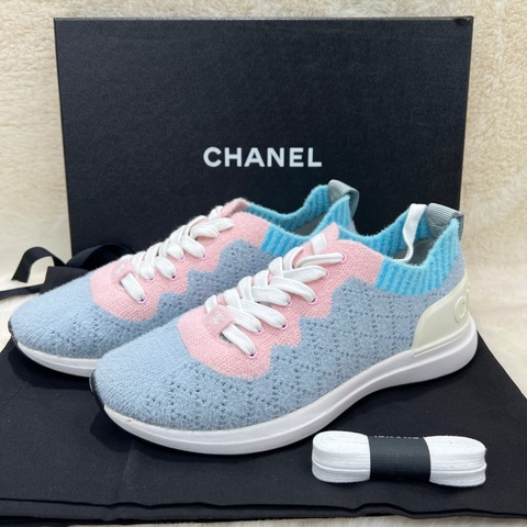 chanel  Multicolor CC Mixed Fabrics Knit Sneakers。XC024