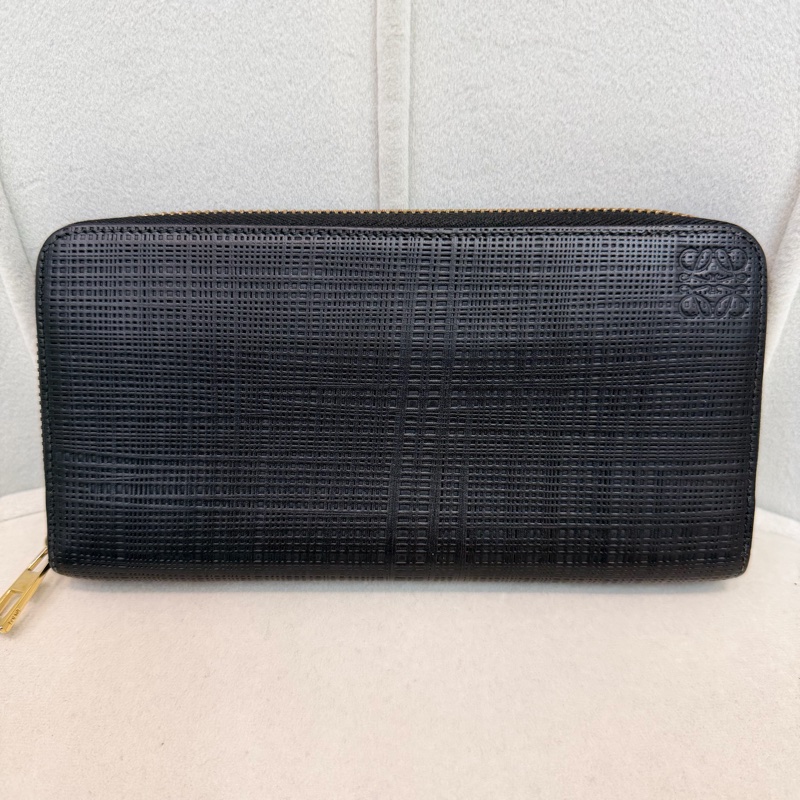 LOEWE 黑色格紋拉鍊長夾 XC432-1