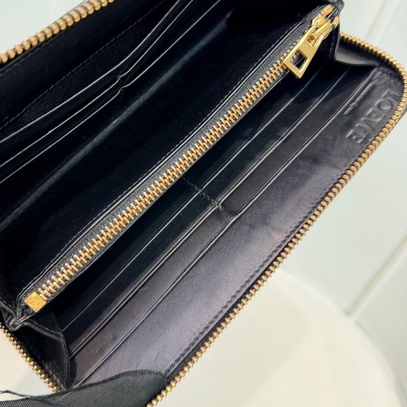 LOEWE 黑色格紋拉鍊長夾 XC432-22