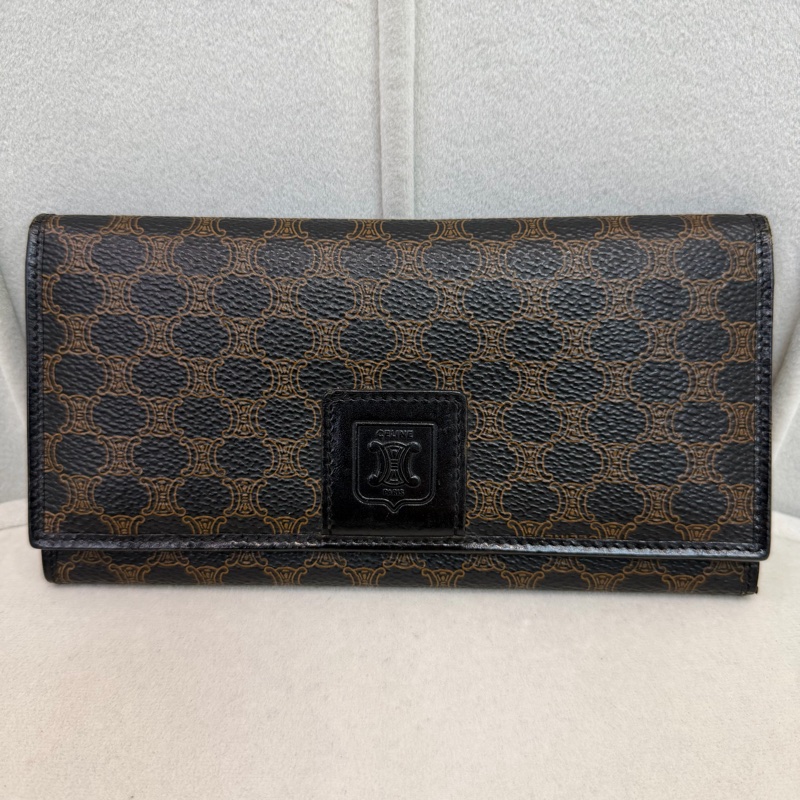 CELINE 凱旋門黑花長夾 XA059-1