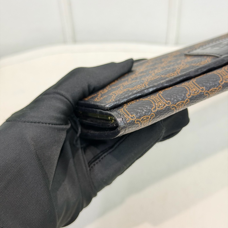 CELINE 凱旋門黑花長夾 XA059-6