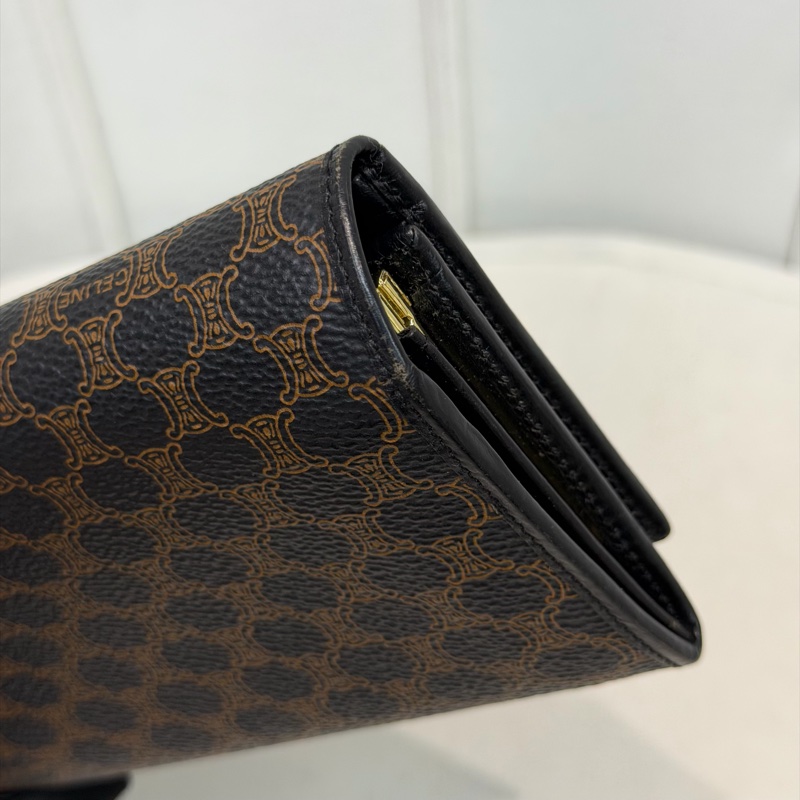 CELINE 凱旋門黑花長夾 XA059-8