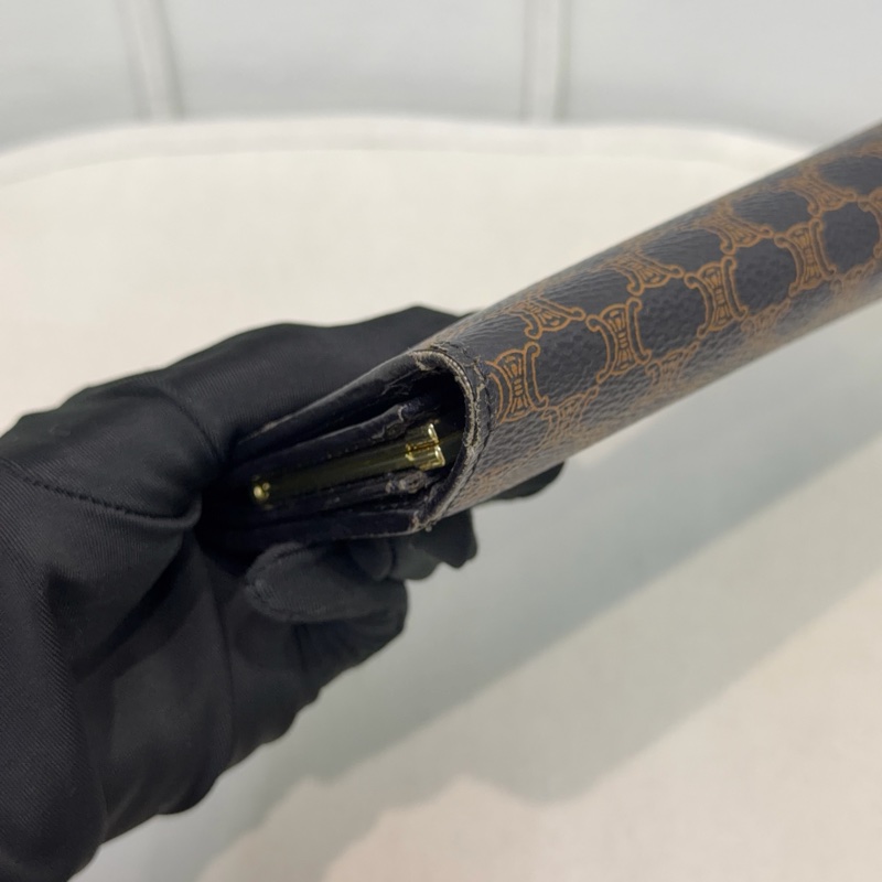 CELINE 凱旋門黑花長夾 XA059-9