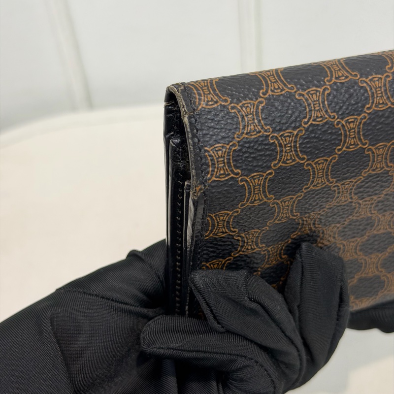 CELINE 凱旋門黑花長夾 XA059-10