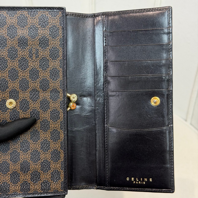 CELINE 凱旋門黑花長夾 XA059-21