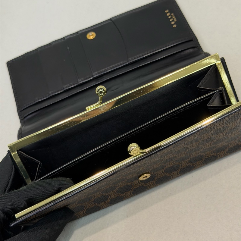 CELINE 凱旋門黑花長夾 XA059-31