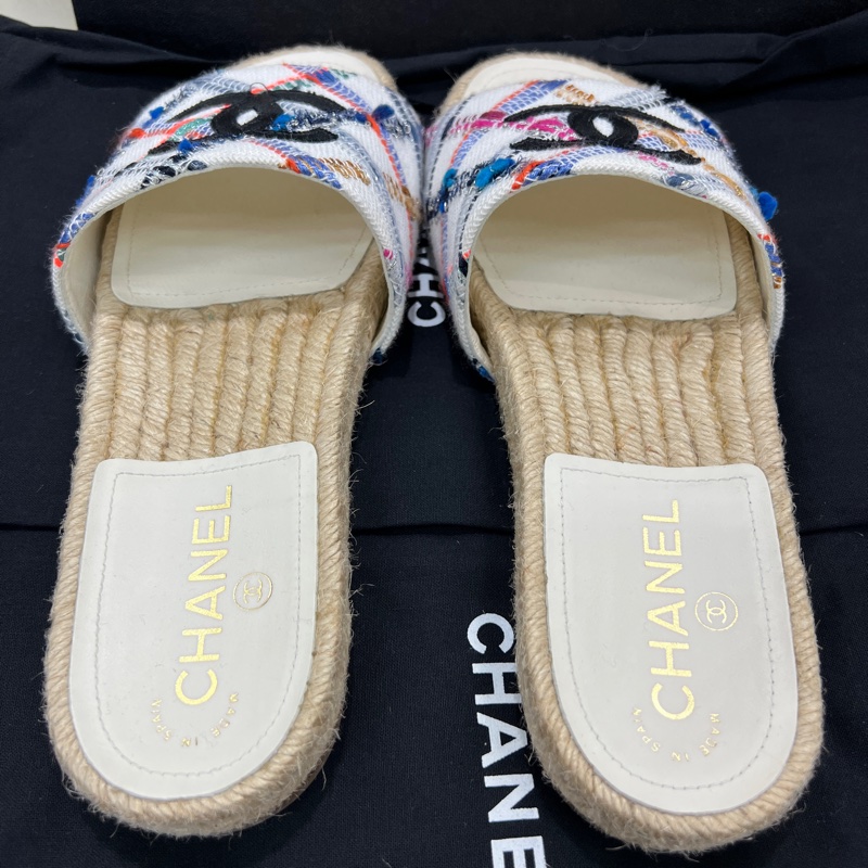 CHANEL Tweed Espadrille Slip On Sandals.      XC025-3