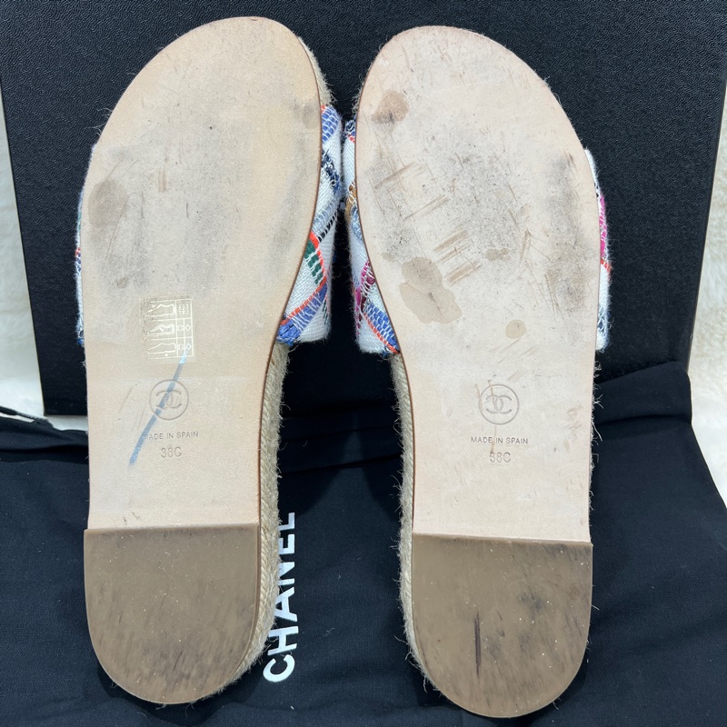 CHANEL Tweed Espadrille Slip On Sandals.      XC025-4