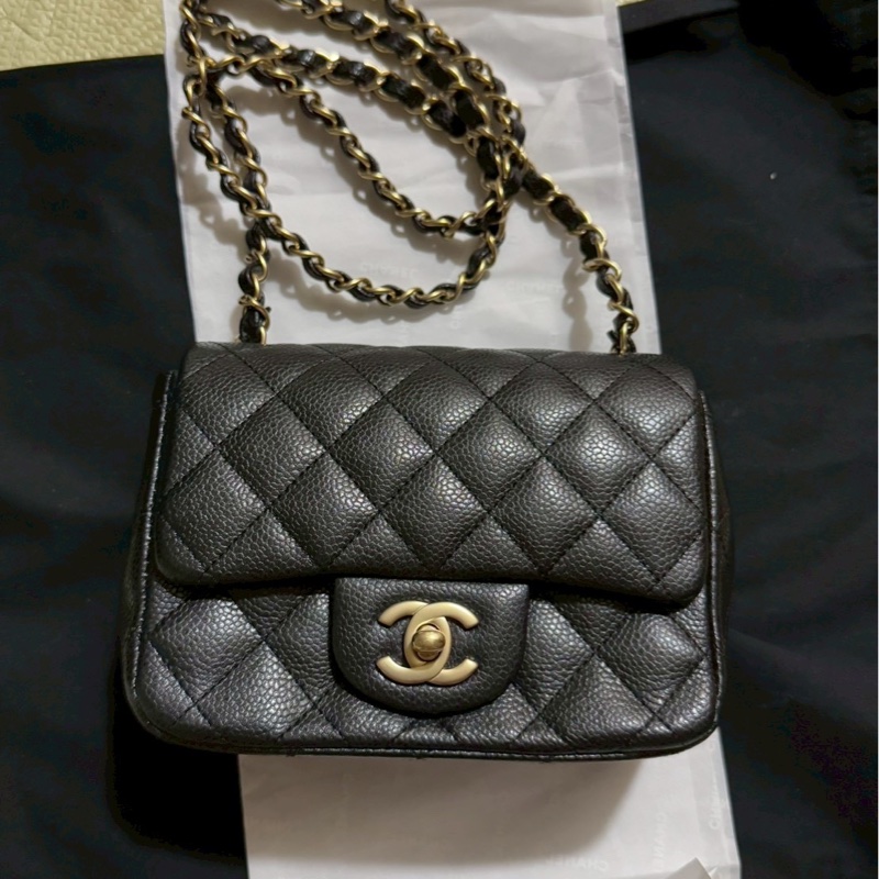 香奈兒 Chanel 絕版牛皮荔枝方胖 20開-0