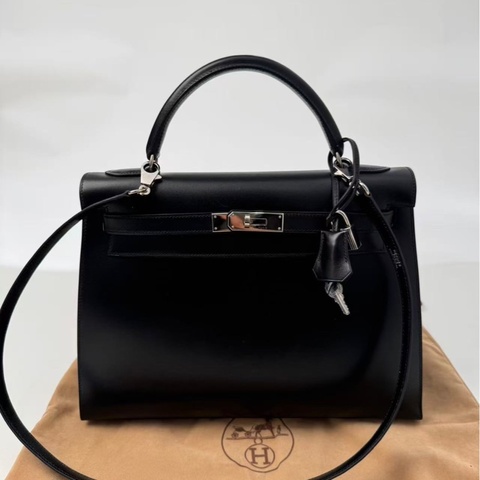 ✨【Hermès Kelly 32 外縫 BOX 黑銀｜框B刻經典老件】✨