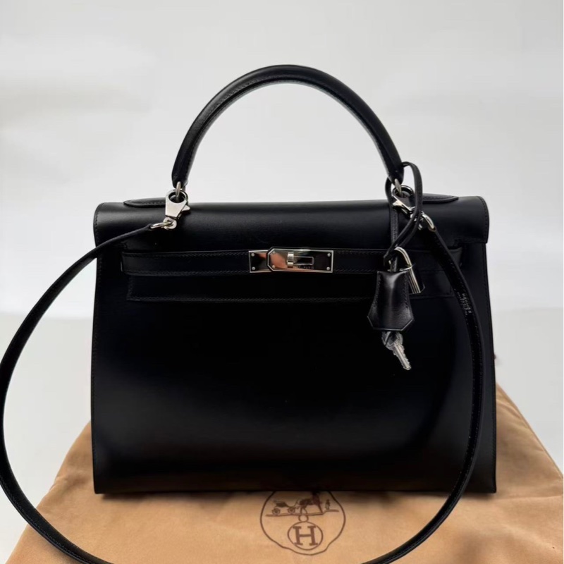 ✨【Hermès Kelly 32 外縫 BOX 黑銀｜框B刻經典老件】✨-0