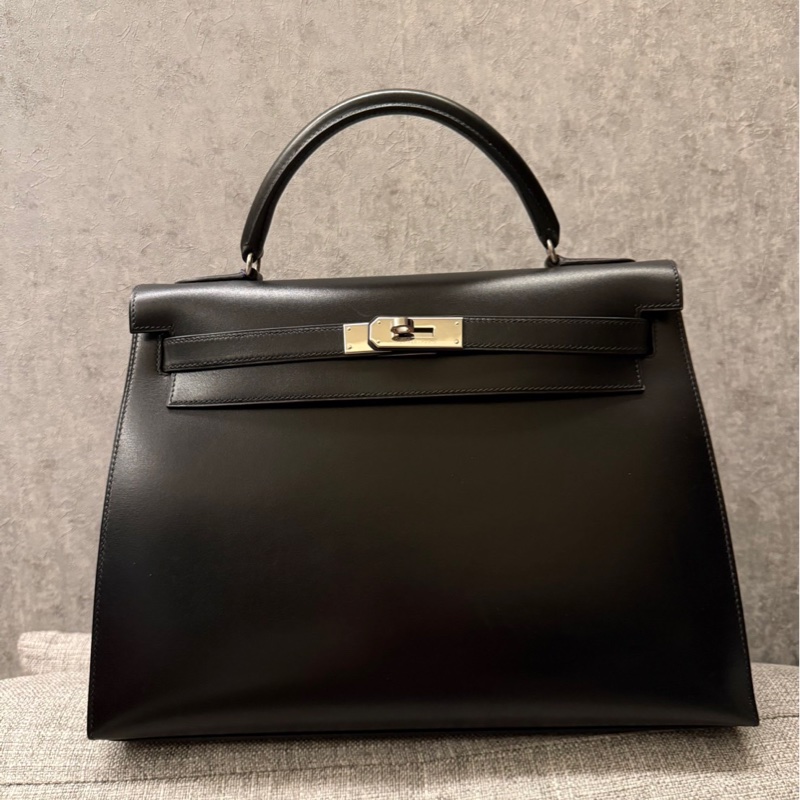 ✨【Hermès Kelly 32 外縫 BOX 黑銀｜框B刻經典老件】✨-1