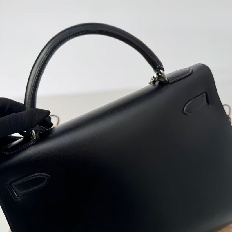 ✨【Hermès Kelly 32 外縫 BOX 黑銀｜框B刻經典老件】✨-8