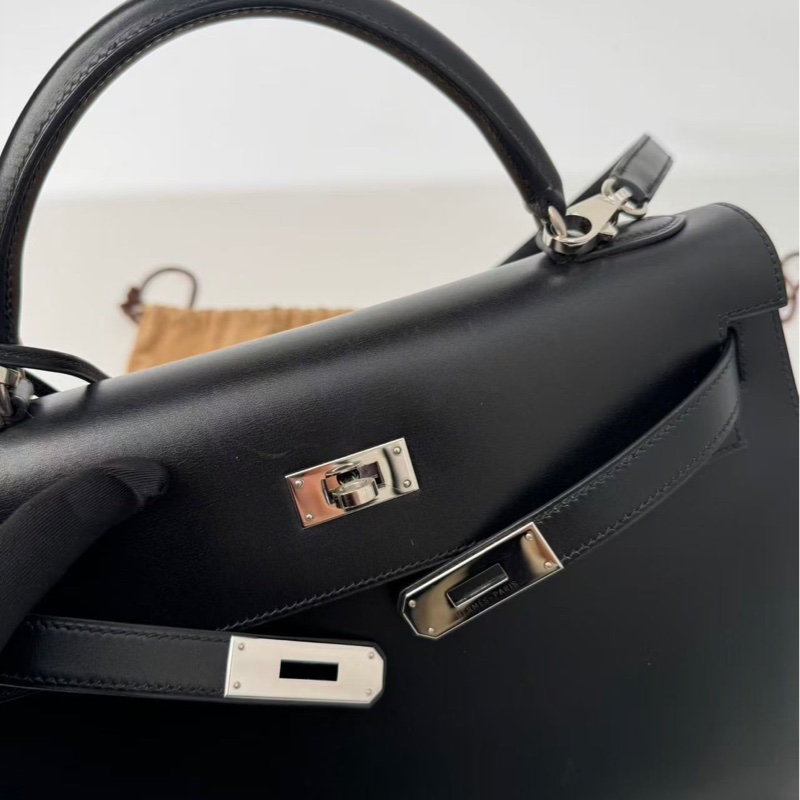 ✨【Hermès Kelly 32 外縫 BOX 黑銀｜框B刻經典老件】✨-12