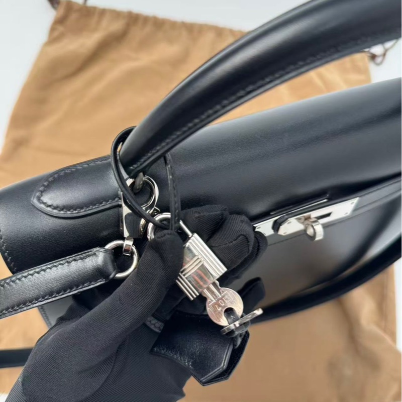 ✨【Hermès Kelly 32 外縫 BOX 黑銀｜框B刻經典老件】✨-14