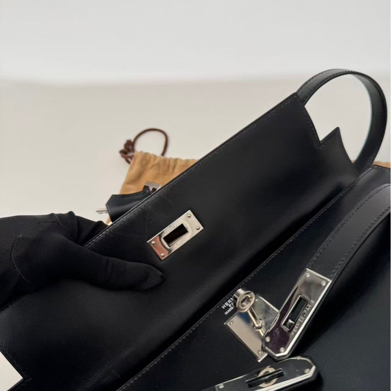 ✨【Hermès Kelly 32 外縫 BOX 黑銀｜框B刻經典老件】✨-16