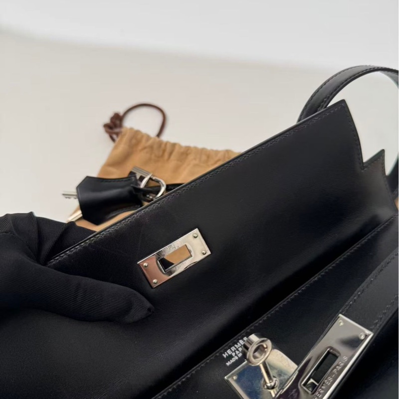✨【Hermès Kelly 32 外縫 BOX 黑銀｜框B刻經典老件】✨-17