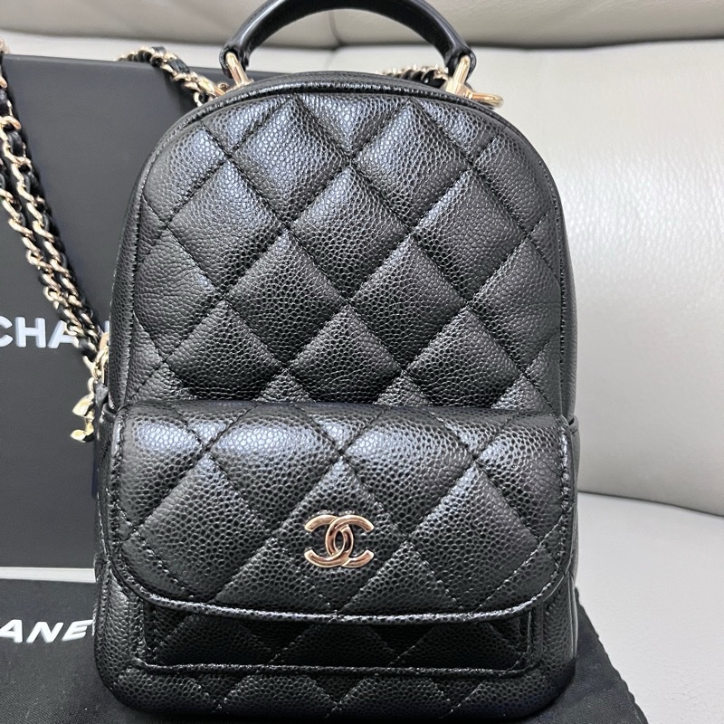 Chanel荔枝黑金小書包 台灣購證 大全配-0