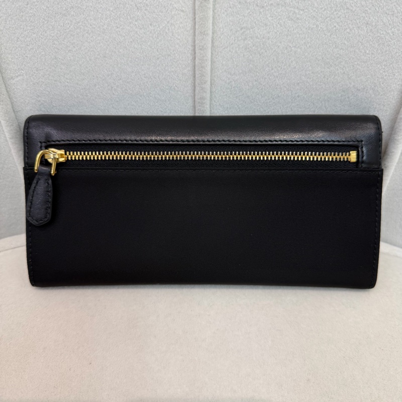 PRADA 黑色皮革拼帆布長夾 XC181-2